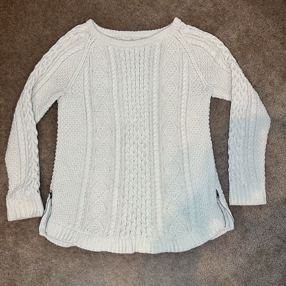 LL Bean Signature Sweater Womens M Beige Fisherman Cable Knit Academia Chunky